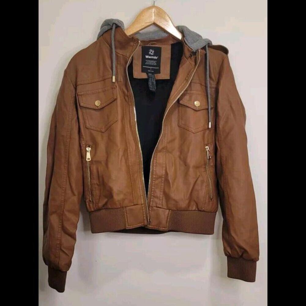 Wild Fable Brown Bomber Jacket with Gray Hood